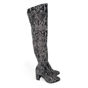 Marc Fisher Over-the-Knee Snakeskin Print Boots in Black and Gray